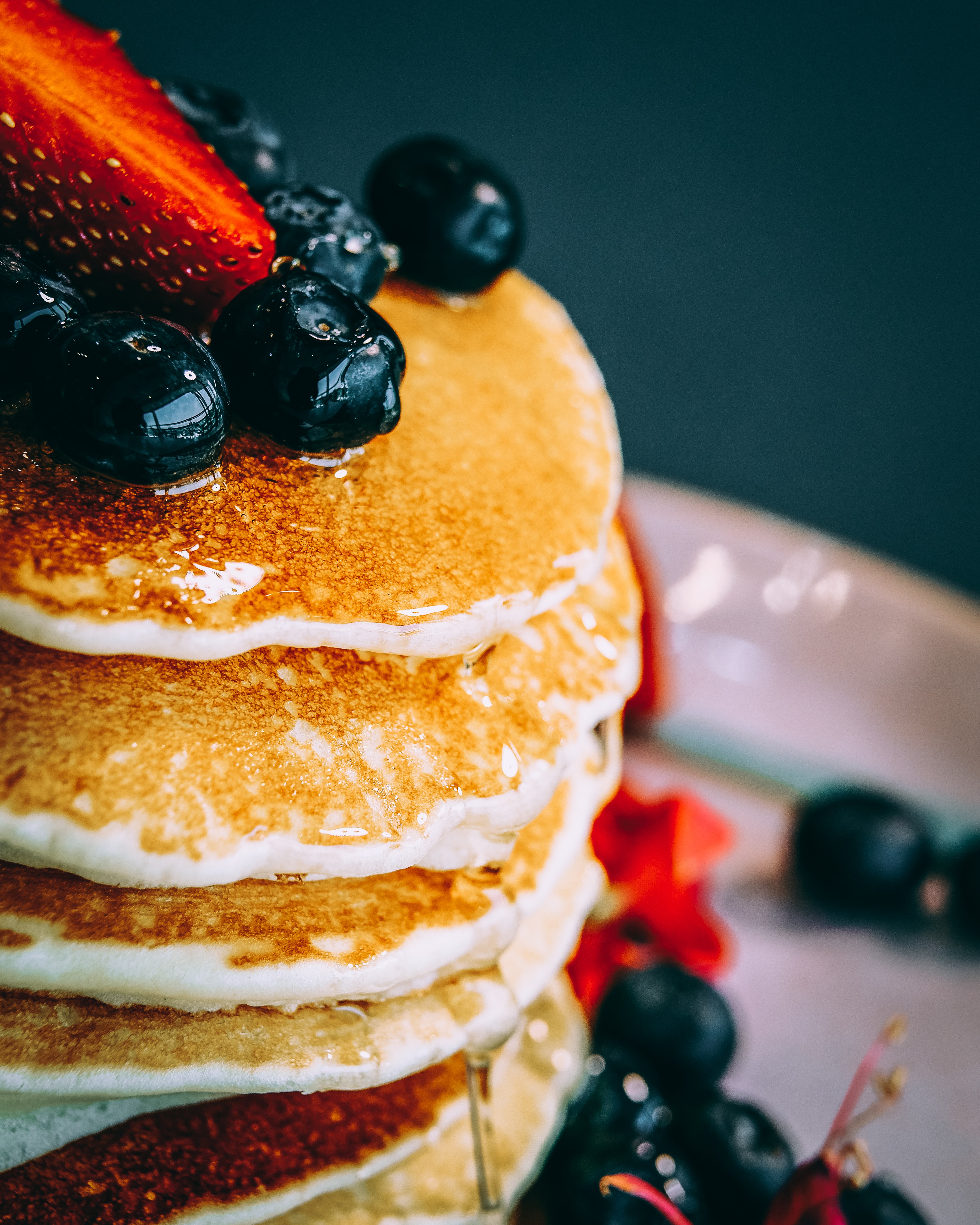 Stack of pancakes with fruit